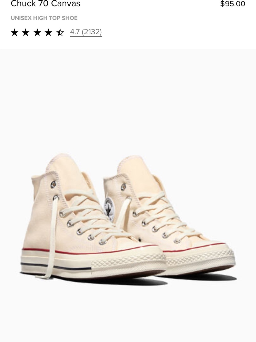 Converse Chuck 70 High Top Sneakers - Cream with Red Accent